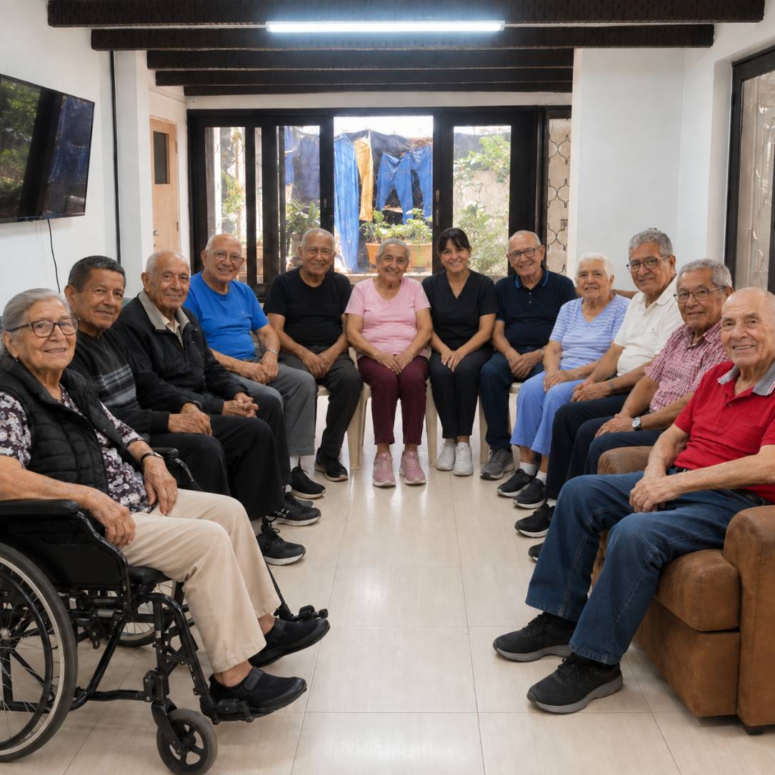 Adultos mayores participando en actividades de Centro Día en Cooperativa Sonríe a la Vida en Medellín