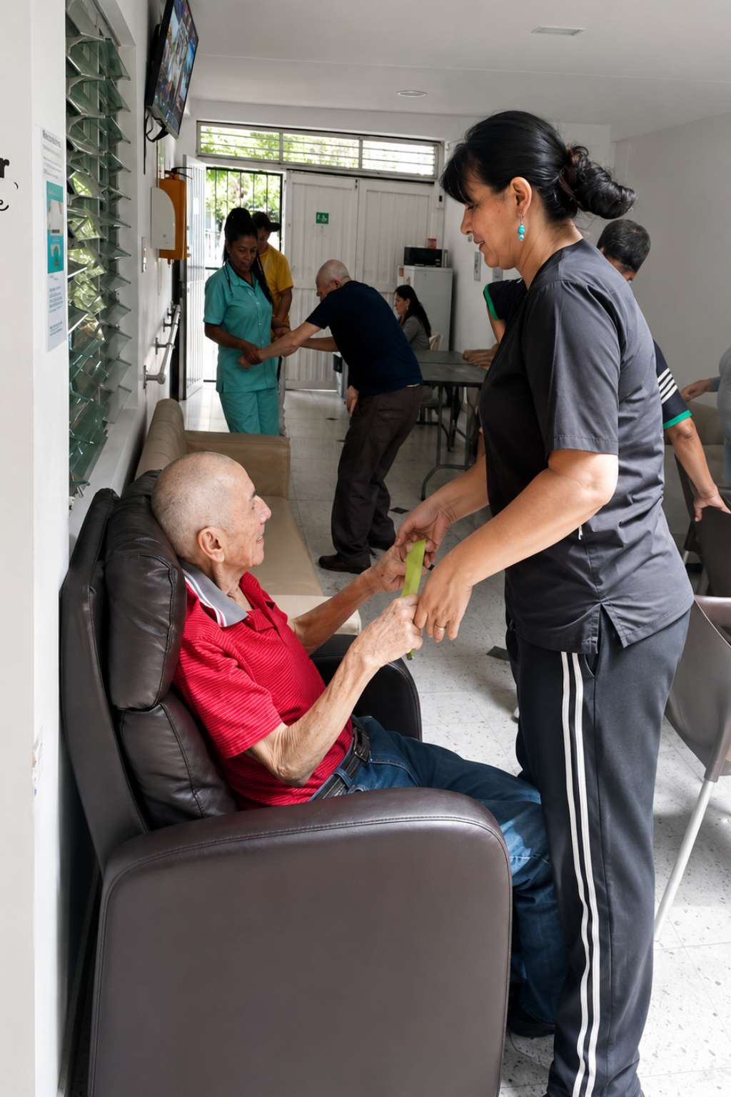 Adultos mayores compartiendo en un ambiente tranquilo de la Cooperativa Sonríe a la Vida